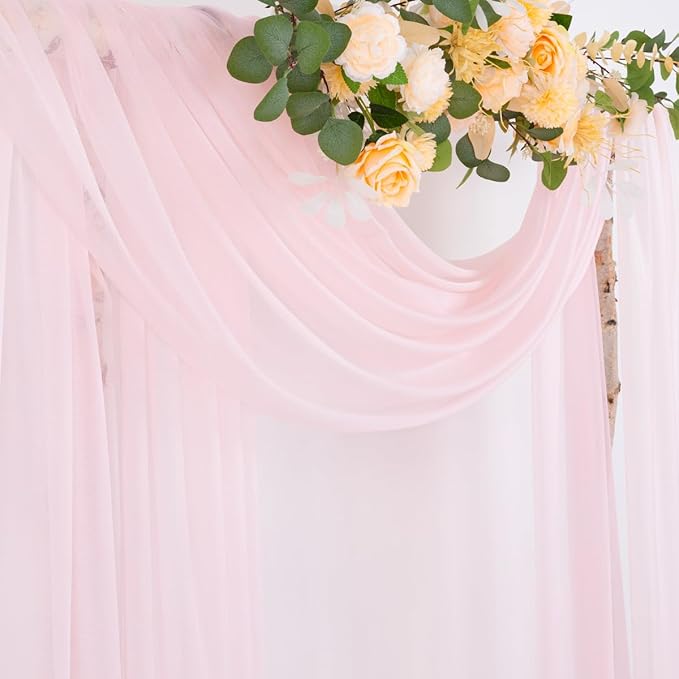 Socomi Blush Pink Wedding Arch Draping Fabric 29" x 20Ft 1 Panel Sheer Outdoor Curtain Drapes Extra Long for Bridal Baby Shower Ceremony Birthday Party Decor