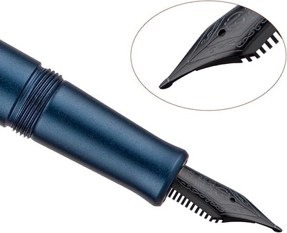 Hongdian M2 Black Forest Mini Fountain Pen, Long Blade Nib & Sleek Shape Aluminium Short Pocket Travel Pen (Midnight Blue)