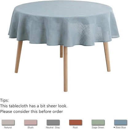 maxmill Lux Faux Linen Tablecloth with Slubby Yarn Textured Weaves Wrinkle Resistant Anti-Shrink Soft Table Cloth for Kitchen Dining Restaurant Tabletop for Event Dinner Round 70 Inch Slate Blue