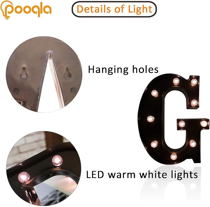LED Illuminated Letter Marquee Sign - Alphabet Decorative Letters with Lights For Wedding Birthday Party Christmas Night Light Lamp Home Bar Decoration (G - Black)