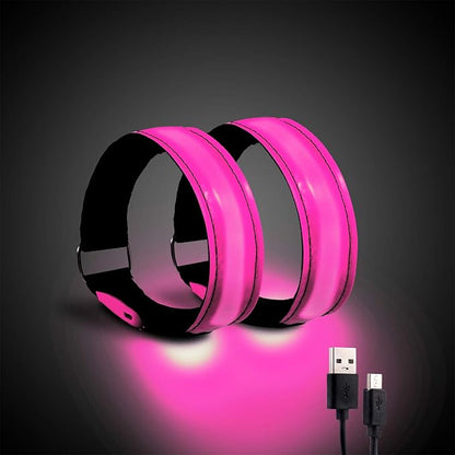 Rechargeable LED Armband for Running(2 Pack), Light Up LED Armband, High Visibility Reflective Running Gear for Night Safety, Running Lights for Running Walking Cycling