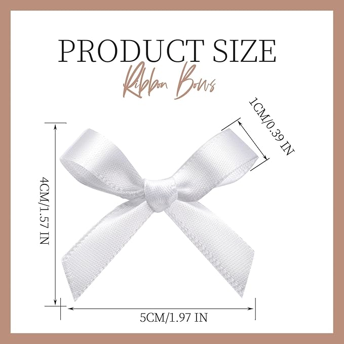YGDZ 50 PCS Mini White Bows, Small Stain Ribbon White Bow for Crafts, Tiny Bows Decorations for Gift Wrapping, Wedding Party Favors, Cake, Balloons