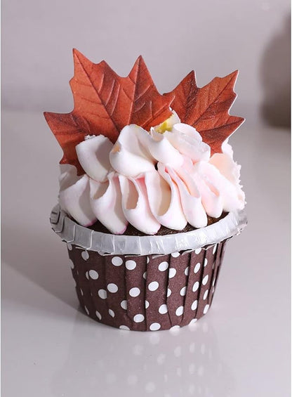 GEORLD Edible Fall Leaves Set of 48 Cake Decorations, Autumn Cupcake Topper 2 Colors