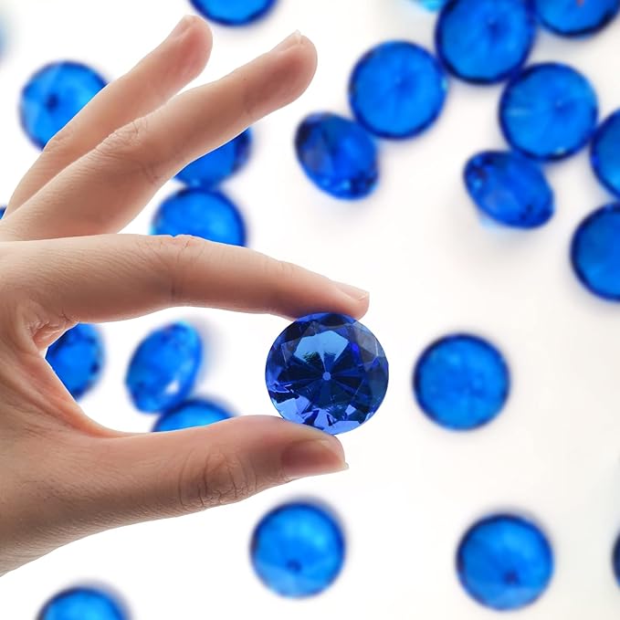 100 pcs Acrylic Diamond Gems, Blue Acrylic Diamonds 1 Inch Faux Diamonds Large Acrylic Diamond Vase Filler Fake Diamonds Decor for Party, Event, Wedding, Arts & Crafts, Birthday Decorations