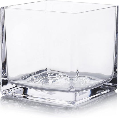 EnovaFloral Square Glass Cube Vase (4x4 Inch) - Set of 1 with Floating Candle Holders for Wedding Centerpieces & Home Office Decor