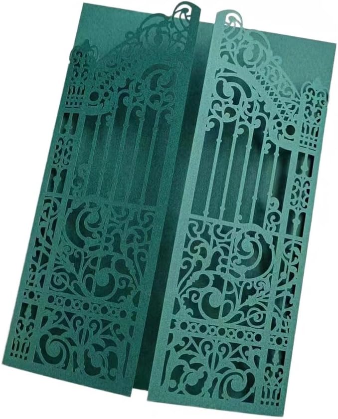 MillaSaw Dark Green Laser Cut Gate Invitation Sleeve DIY Wedding Invitation 25 Sets (dark green, 4.9"x7.1")