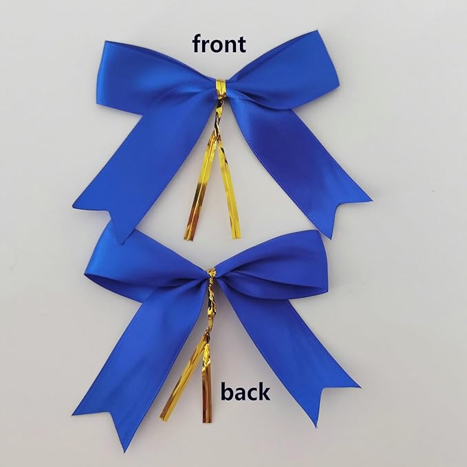 50pcs 3-1/2 Inch Blue Satin Ribbon Bows with Twist Tie Bows for Christmas Tree Decoration Gift Packing&Wrapping(Blue)