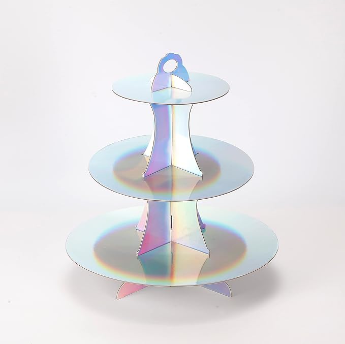 3-Tier Cupcake Stand, Round Rainbow Cake Stand Holder, Tiered DIY Cupcake Stand Tower for Dessert Table Displays, Birthday Theme Party Favors Decoration, Floral Tea Party, 12" W x 12.8" H, Laser