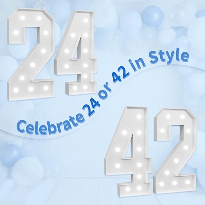 Marquee Numbers Large 24th-Birthday Decorations: 4ft Light Up Number Party Decor 42 Year Old Women And Men Birthday Decoration Backdrop 42 Anniversary Cardboard Big Mosaic Balloon Frame Number 24