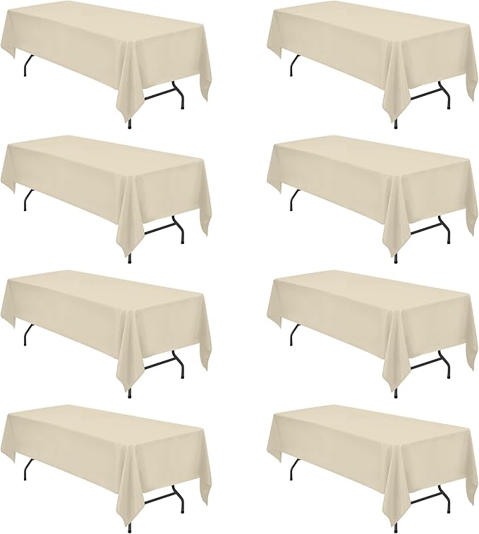 BRILLMAX 8 Pack Beige Tablecloths for 8 Foot Rectangle Tables 60 x 126 Inch - 8ft Rectangular Bulk Linen Polyester Fabric Washable Cloth Cover for Wedding Reception Banquet Birthday Party
