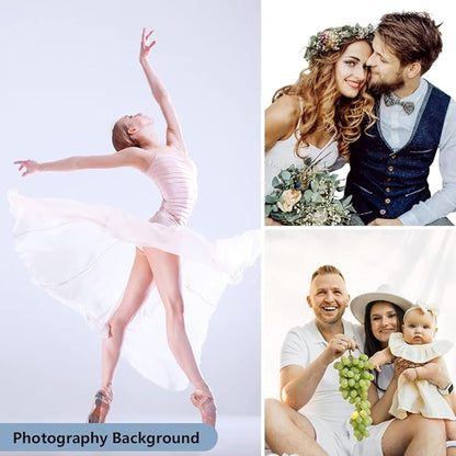 10X20ft White Photo Backdrops for Photography, LCUIRC TWO ROD POCKET White Backdrops Curtain for Parties, Polyester White background with 4 Clamps for Product Protrait Photoshoot or Parties Decoration