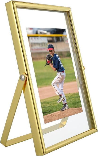 Gold Floating Frame, 4"x6", Vertical, For Picture 3.5x5, 2x3, 1x2, Small Tabletop Photo Frame, Classy Gift For Kids on Birthday