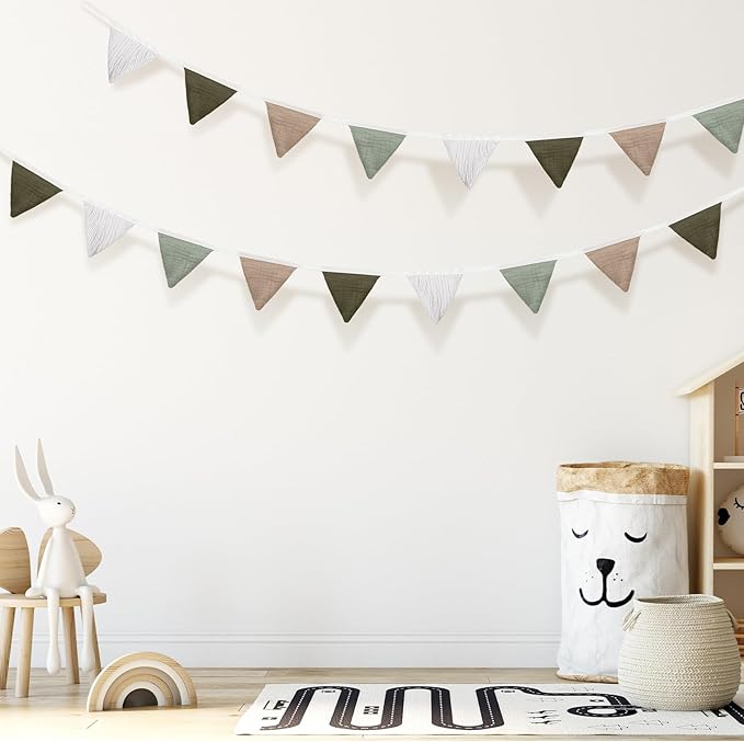 Oudain 15.5 ft Pennant Banner Flags, 2 Pcs Nursery Garland Triangle Bunting Flag Baby Banner for Nursery Decor Baby Birthday Boho Wedding Shower Party Event, Each 7.75 ft(Deep Color)