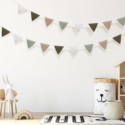Oudain 15.5 ft Pennant Banner Flags, 2 Pcs Nursery Garland Triangle Bunting Flag Baby Banner for Nursery Decor Baby Birthday Boho Wedding Shower Party Event, Each 7.75 ft(Deep Color)