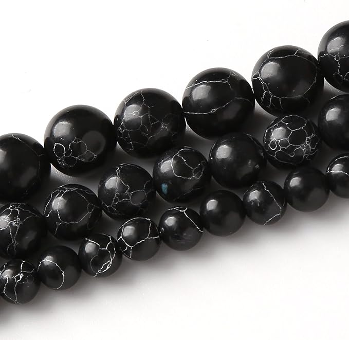 Black Turquoise Stone Beads Gemstone Round Crystal Energy Jade Beads Stone Beads for Jewelry Making DIY Bracelet Necklace Jewelry Making 1 Strand 15.5inch 4MM