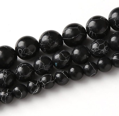 Black Turquoise Stone Beads Gemstone Round Crystal Energy Jade Beads Stone Beads for Jewelry Making DIY Bracelet Necklace Jewelry Making 1 Strand 15.5inch 4MM