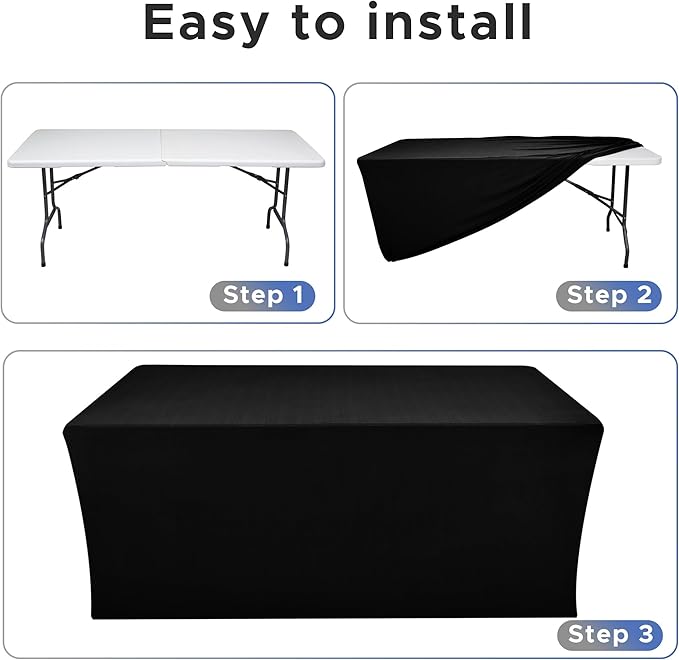 Nasitos Spandex Fitted Table Covers for 6 Foot Tables - 72 x 30 Inch - 2 Pack Black Stretch Table Clothes, Wrinkle Resistant Rectangle Tablecloths for Parties, Trade Show, Craft Show, Birthday