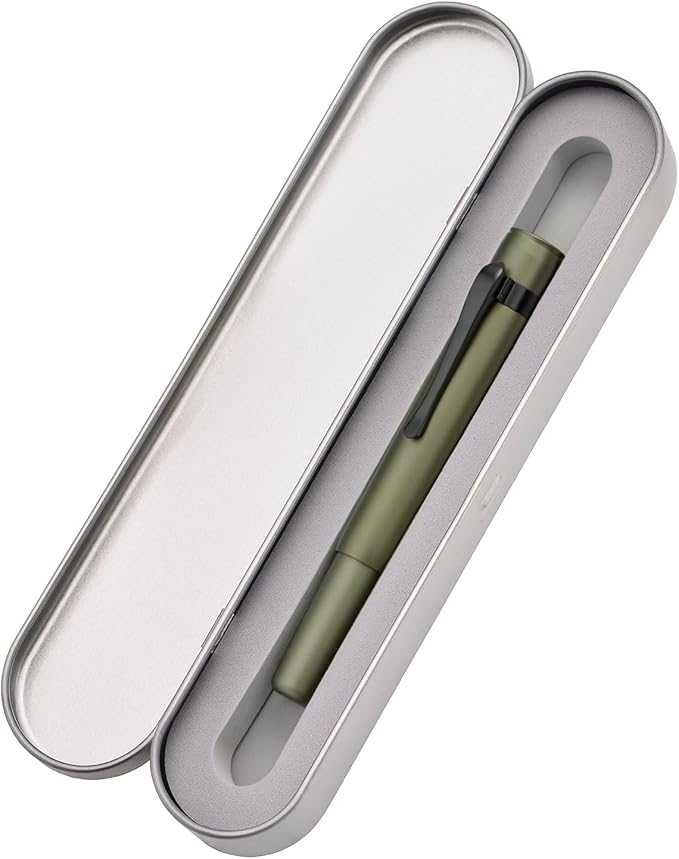 Hongdian M2 Black Forest Mini Fountain Pen, Medium Nib & Sleek Shape Aluminium Short Pocket Travel Pen (Army Green)