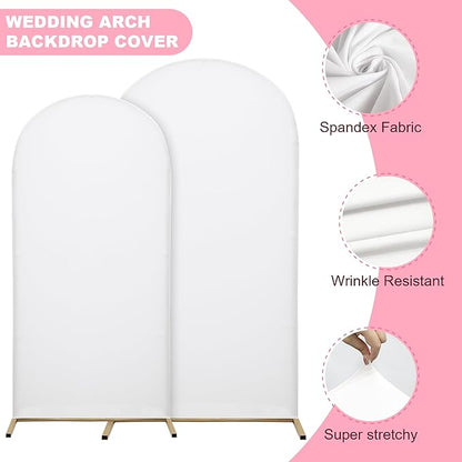 DREAHOTEXTIL Wedding Arch Frame Cover 7.2FT Arch Background Cover Spandex Fabric Elastic Background Suitable for Weddings, Birthday Parties, Baby Showers, banquets, and Ceremonial Decorations（White）