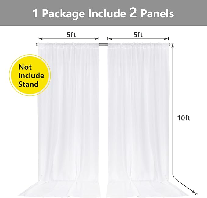 10 ft × 10 ft White Backdrop Curtain for Wedding Decor Holiday Party - White Wedding Backdrop Polyester Photography Backdrop Drapes Baby Shower Birthday Privacy Sliding Curtains Home Decor, 2 Panels