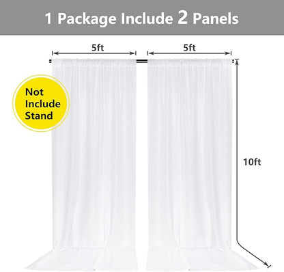 10 ft × 10 ft White Backdrop Curtain for Wedding Decor Holiday Party - White Wedding Backdrop Polyester Photography Backdrop Drapes Baby Shower Birthday Privacy Sliding Curtains Home Decor, 2 Panels