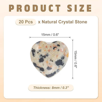 PATIKIL 20 Pcs Natural Heart Shaped Crystal Stone, 0.6 Inch Mini Polished Love Gemstone Crystal, Pocket Rock Engraved Worry Stones for Women Gifts Meditation, Spotted Black