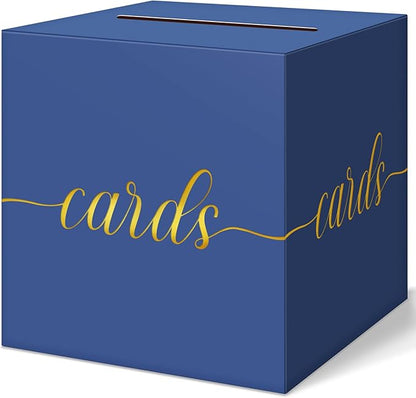 QIKSION Navy Blue Graduation Card Box, Gold Foil Gift Card Box for Graduation, Party, Wedding Reception, Birthday, Baby Shower, Raffle