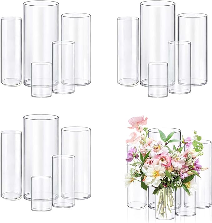15pcs Glass Vase Cylinder Vases for Centerpieces Small Flower Glass Vases Home Decor Centerpiece Table Clear Flower Vase Decorations for Wedding＆Holiday 4,6,7.5,8,10 Inch Tall