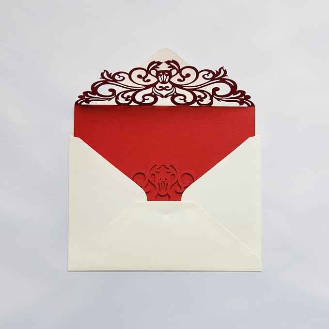 25PCS Red Laser Cut Wedding Invitations Cards with Envelopes,Blank Inner Sheets,Ribbons for Wedding Bridal Shower Quinceañera Engagement Birthday Invites