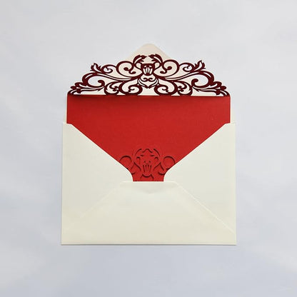 25PCS Red Laser Cut Wedding Invitations Cards with Envelopes,Blank Inner Sheets,Ribbons for Wedding Bridal Shower Quinceañera Engagement Birthday Invites