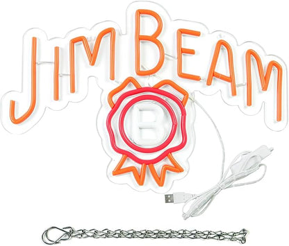 Bar Neon Sign, Jim Beam Whiskey LED Neon Light for Wall Decor, USB Powered Neon Signs, Acrylic Neon Lights for Man Cave, Bedroom, Home Bar, Store, Club, Bistro, Party, Gifts