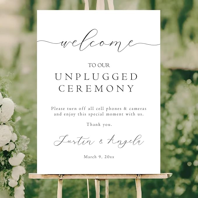 Unplugged Ceremony Wedding Yard Sign – Minimalist Outdoor Sign – Custom Name & Date – Acrylic or Plastic Board