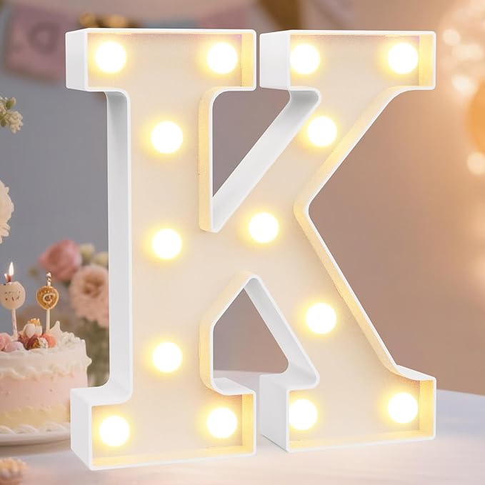 Pooqla LED Marquee Letter Lights Sign, Light Up Alphabet Letter for Home Party Wedding Decoration K