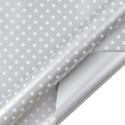 WRAPAHOLIC Reversible Wrapping Paper - Mini Roll - 17 Inch X 33 Feet - Silver Print and Polka Dot Design for Birthday, Holiday, Wedding, Baby Shower