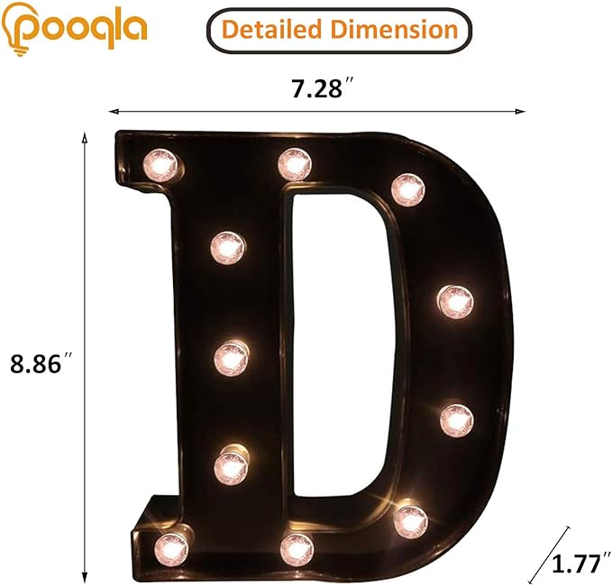 Decorative LED Illuminated Letter Marquee Sign - Alphabet Marquee Letters with Lights For Wedding Birthday Party Christmas Night Light Lamp Home Bar Decoration D, Black