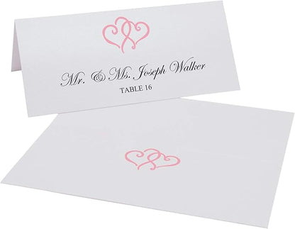 Linked Hearts Place Cards, Pink (Choose Color), Set of 25, Pre-cut and Scored - Wedding, Party, Dinner, and Special Events - Made in the USA