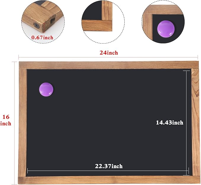 Magnetic Chalkboard Large Chalkboard for Wall Rustic Wood Framed Decorative Blackboard for Kids Hanging Blackboard for Home, Office, Restaurant 16" x 24"