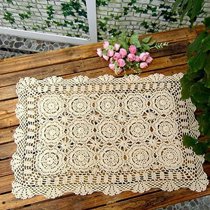 Cotton Handmade Crochet lace Table Runners Rectangular Tablecloth Doilies Doily Table Dresser Scarf Décor,19x23Inch,Beige