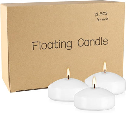 12 Floating Candles, Smoke-Free and odorless, Burning continuously for 8-10 Hours, White, 3-inch Floating Candles, Suitable for Valentine's Day, Weddings, Holidays, Home Decoration