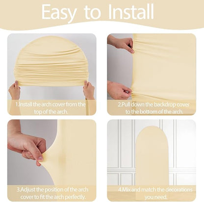 WEERRW Wedding Arch Cover Beige Spandex Fitted Set of 3 Balloon Arch Stand Covers Round Top Chiara Stretchy Backdrop for Birthday Party Baby Shower Banquet Decoration (6FT, 6.6FT, 7.2FT)