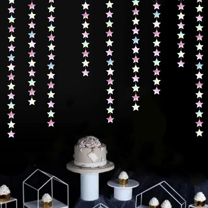 Iridescent Disco-Holographic Party-Decorations Christmas Garland - 62ft Twinkle Little Star Streamers Hanging Banner,Wedding Birthday Bachelorette Baby Bridal Shower Decor Hugtmr