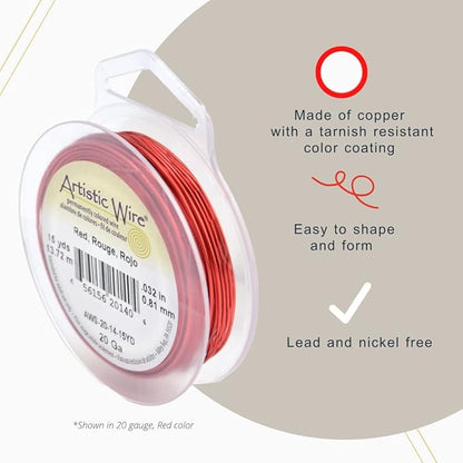 Artistic Wire, 22 Gauge Tarnish Resistant Colored Copper Craft Jewelry Wrapping Wire, Olive, 15 yd