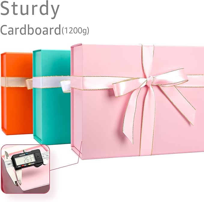 LIFELUM Gift Boxes for Presents, Extra Large Gift Box 2 Pack 13.85 x 8.35 x 4.45 inch with Magnetic Lid Pink Gift Box With Ribbon, Card, Shredded Paper Filler