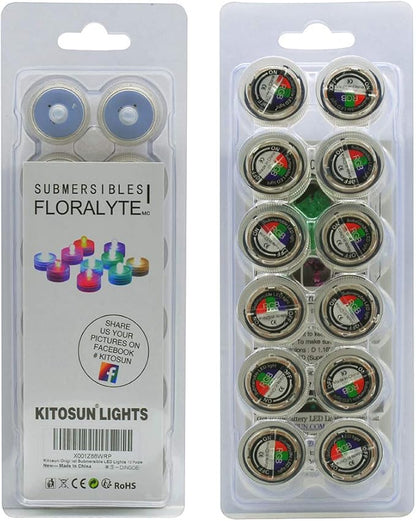 KITOSUN Submersible LED Lights cr2032 Battery Powered Underwater Waterproof LED Tea Light Candles for Events Wedding Centerpieces Vase Floral Xmas Holidays Home Decor Lighting(Pack of 12) (Red)