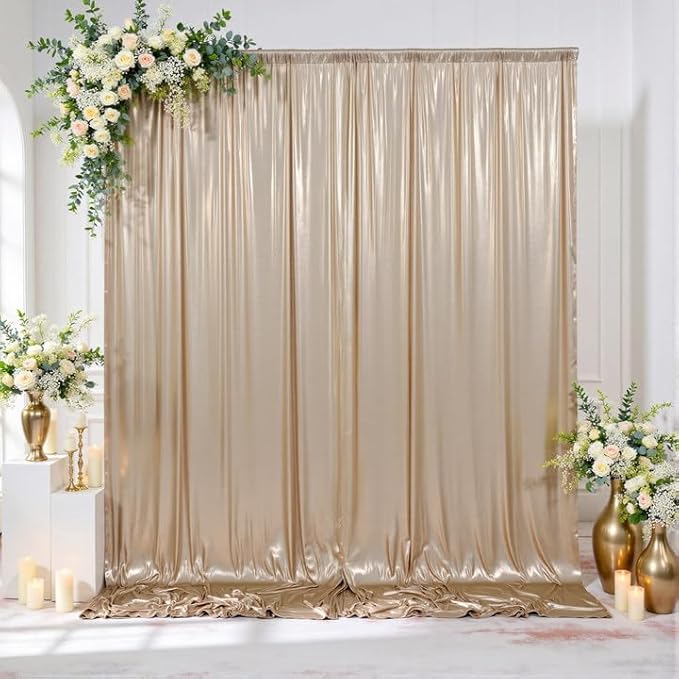 gogoparti 20x10FT Champagne Gold Sequin Backdrop Curtain - 4 Panels of 5x10FT Wrinkle-Free Glitter Drapes for Photography, Birthdays, Weddings & Graduations