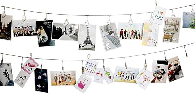 TFu Wall Hanging Photo Display, DIY Picture Photo Frame String with 12 Clips for Hanging Photos Notes and Artworks …
