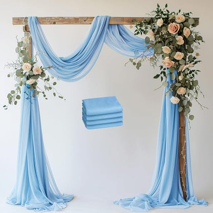 Wedding Arch Draping Fabric 4 Panels 28.7" x 20FT Dusty Blue Sheer Chiffon Backdrop Drapes for Wedding Ceremony Birthday Party Bridal Shower Outdoor Decoration