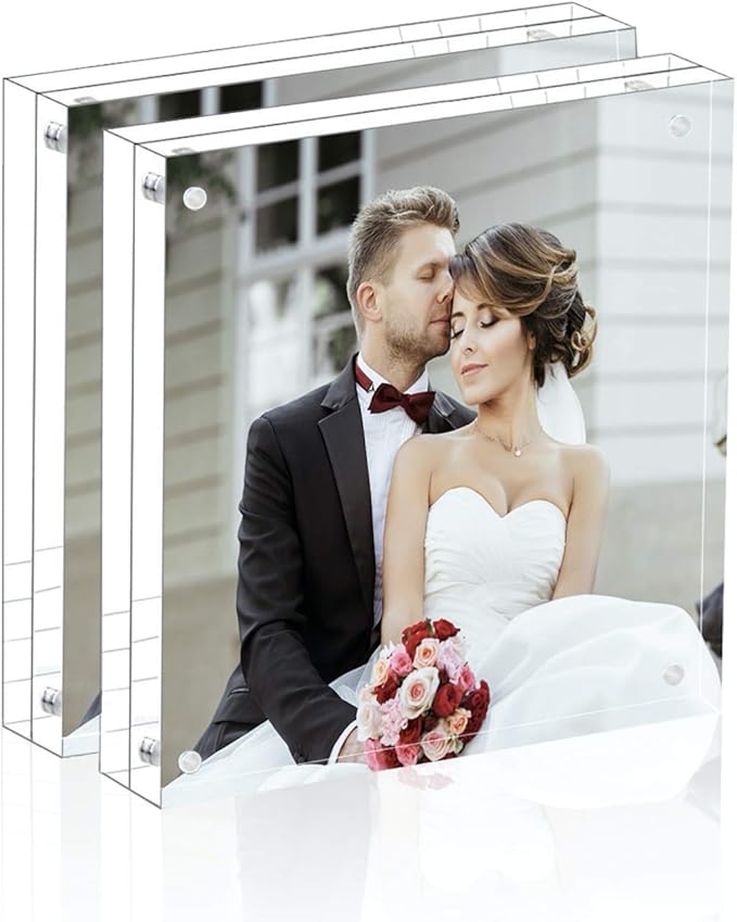 Magicool Premium Acrylic Photo Frame- Magnet Photo Frame -Double Sied Thick Desktop Frames (5x5 2 Pack)