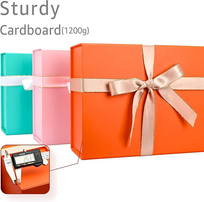LIFELUM Orange Gift Boxes, 13.85 x 8.35 x 4.45 inch 2 Pack Gift Boxes with Lids Contains Card, Ribbon, Shredded Paper Filler for Holidays,Thanksgiving,Birthdays, Bridal Gifts,Weddings