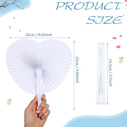 Unittype 150 Packs Wedding Paper Fans Heart Shaped Folding Handheld Fans for Wedding Decorate Guests Favor Anniversary Birthday Party Supplies Home Decor(White)